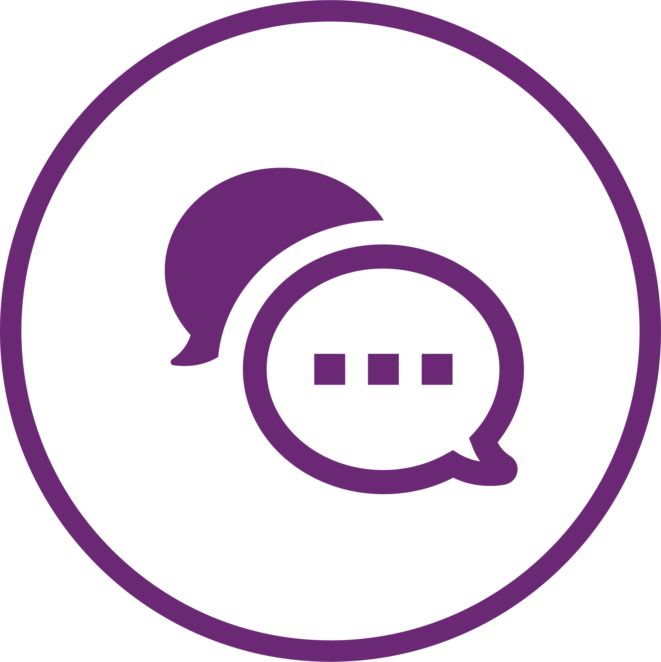 Showing an image of a word bubble surrounded by a circle.